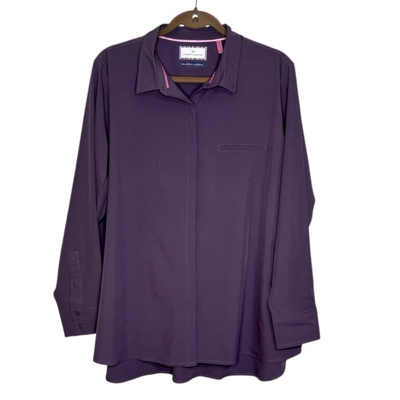 Modern Ambition Women’s XL Purple Button-Up Shirt Recycled Fabric Hidden Buttons - Picture 1 of 12